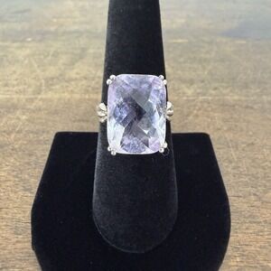 VTG Art Deco Sterling Silver 925 Purple Amethyst Ring Filigree Cushion Cut Sz 7